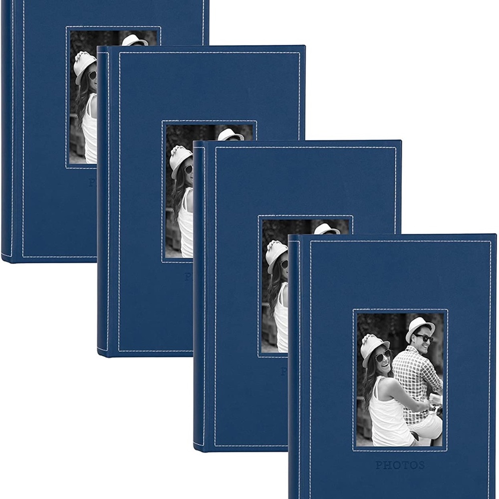 DesignOvation Debossed Faux Leather Photo Album, Holds 300 4x6 Photos, Set of 4,